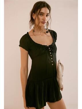 NWT Free People Perri Linen Drop-Waist Mini Dress size M